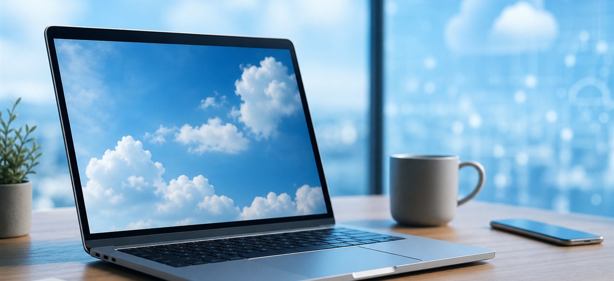 MacBook with soft cloud-like light suggesting remote work